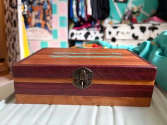 Handcrafted Wood Box with Turquoise Inlay