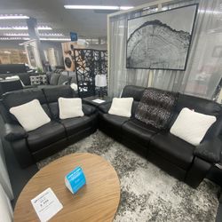 Limited Time Sale SOFA AND LOVESEAT BLACK RECLINING SET 