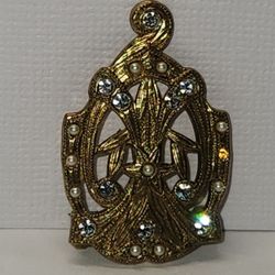#2415, VICTORIAN  BROOCH, SEA PEARLS AND CUBIC ZIRCONIA STONES 