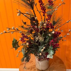 36” tall CERAMIC JAR FILLED WITH DRIED FLOWERS HOME DECOR GORGEOUS