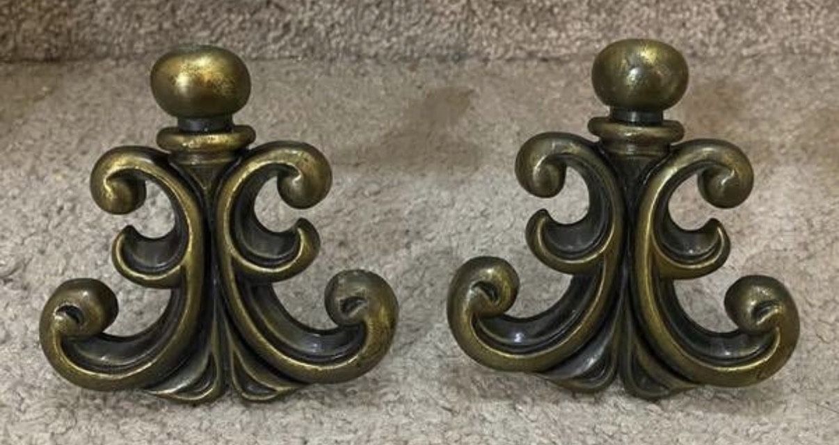 Vintage Set Of 2 Brass Drop Bail Pull Handles Knobs With Screws DIY Project