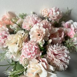 Artificial Pink & Ivory Flower Bouquet – Realistic Faux Flowers, Home Decor