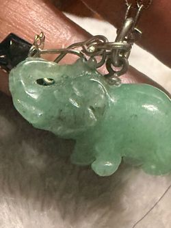 Hand carved jade Sterling silver chain neck necklace