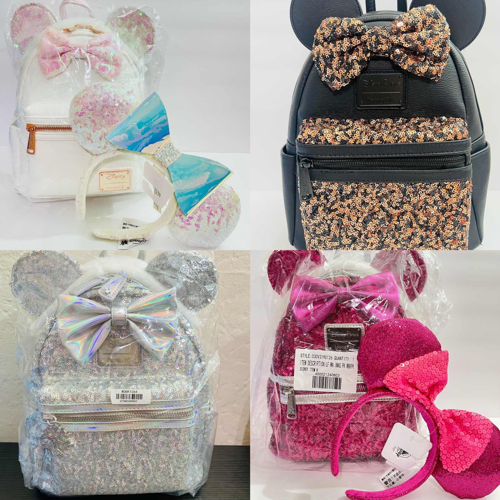 Price Vary ❤️ White Hot Pink Sequins Belle Bronze Silver Loungefly Mini Backpack And Ears,New Products : American Fashion Style Bags On Sale
