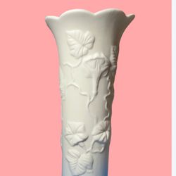 AK Kaiser White Bisque Porcelain Matte Vase. West Germany, flowers on vines VTG