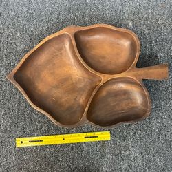 Vintage Monkey Pod Wooden Leaf Dish From Hawaii