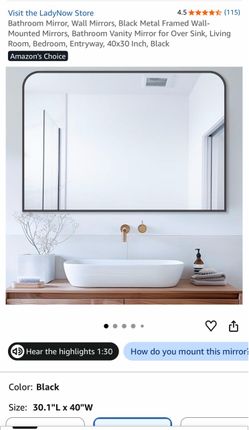 Black Metal Framed Wall Mirror 40x30