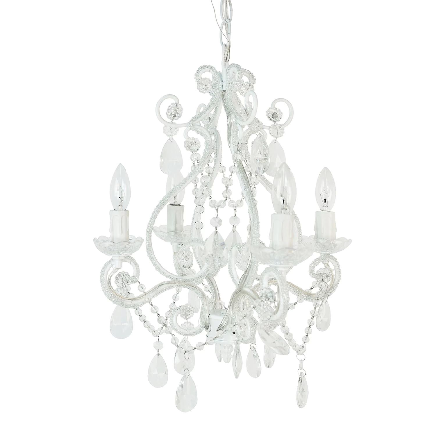 Tadpoles Mini 4-Bulb Vintage Chandelier - White Diamond | Faux Crystal Chandelier with Acrylic & Glass Beads Nursery Baby Kids Girls New In Box
