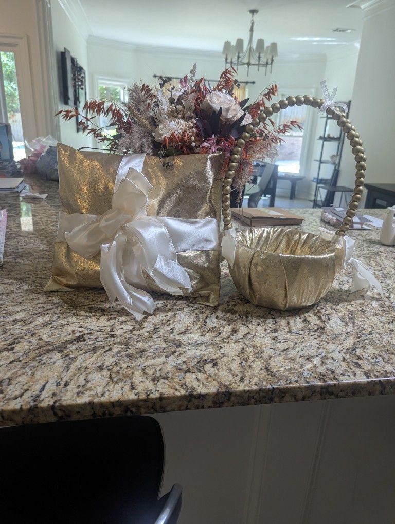 Wedding Flower Girl Basket And Ring Pillow