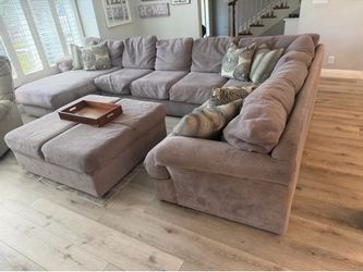 Grey plush large Sectional with Ottoman & Pillows