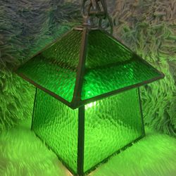 Antique Vintage Green Stained Glass Slag Lamp