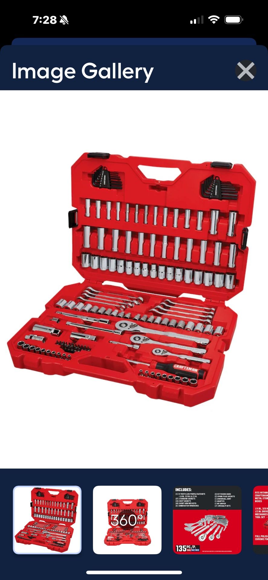 135 piece Metric And Standard (SAE) Mechanics Till Set