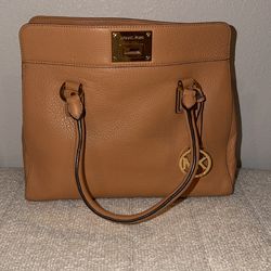 Michael Kors Cognac Pebbled Leather Tote with Gold Hardware