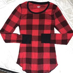 Women Small Buffalo Plaid Pajama Shirt 