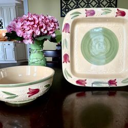 Tulips Serving Platter And Bowl - Both Large by Certified International 
