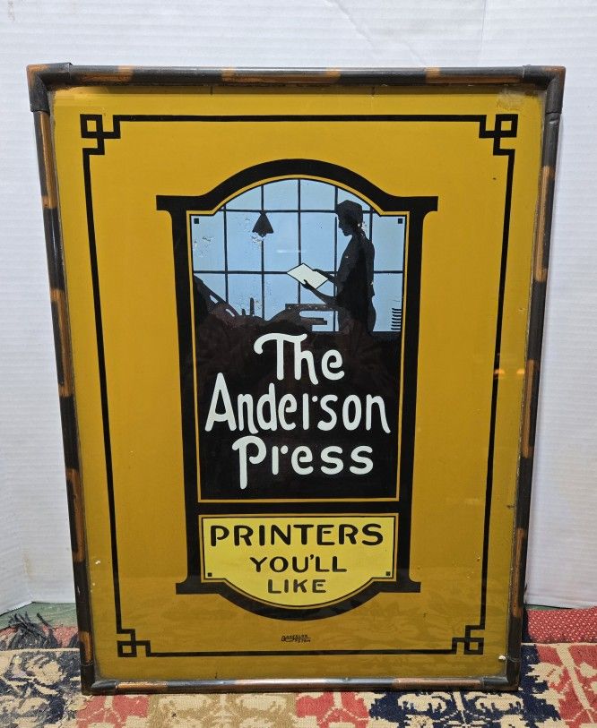 Antique "The Anderson Press" Trade Sign Very Heavy