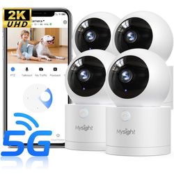 Camera Pack Of 4. [5G & 2.4G] 2K Pan/Tilt Security Cameras for Home Security Indoor, AI Voice Change for 2-Way Talk, Motion Detection, 24/7 SD Recordi