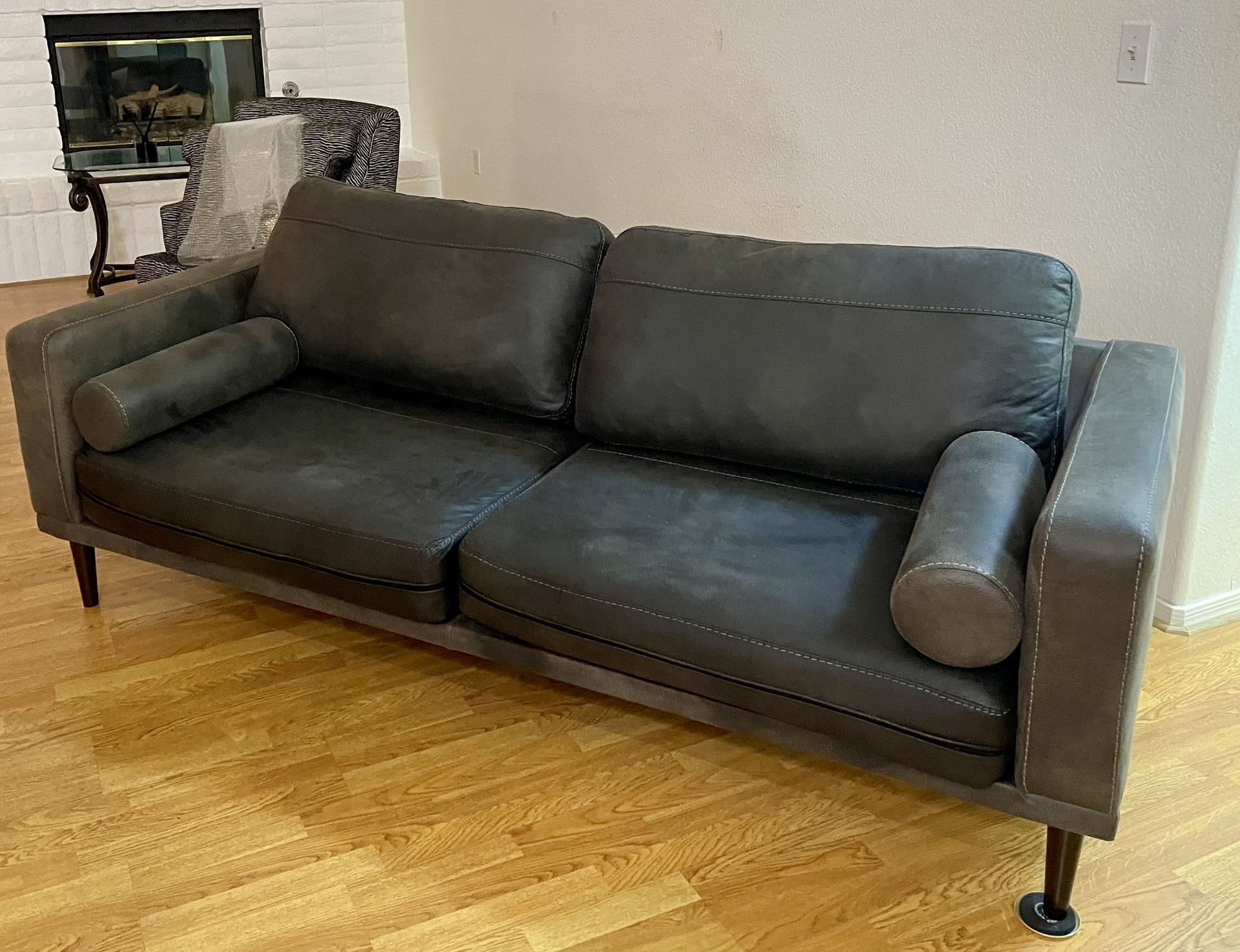 Gray Faux Leather Sofa