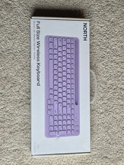 North Full Size Wireless Keyboard w/ Built-In Tablet Phone Stand Lavender - New