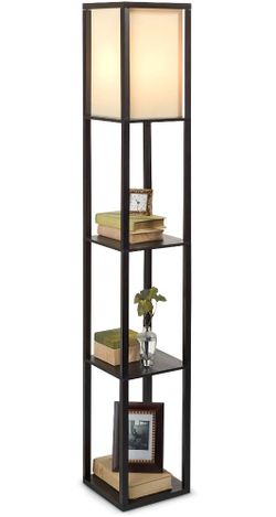 HD Designs Shoji Floor Lamp w/ Shelves – Modern Black Multi-Tier Accent Lamp
