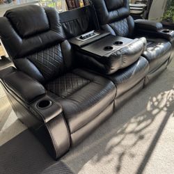 High Quality Brown Leather Reclining Sofa 