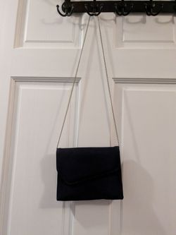 Navy Velvet Crossbody Bag with Chain Strap