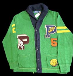 Polo Ralph Lauren P Patch Letterman Cardigan Sweater 