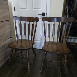 2 Vintage Solid Walnut Wood Dining Chairs