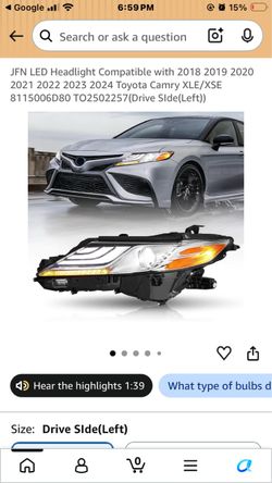 JFN LED Headlight Compatible with 2018 2019 2020 2021 2022 2023 2024 Toyota Camry XLE/XSE 8115006D80 TO(contact info removed)(Drive SIde(Left))