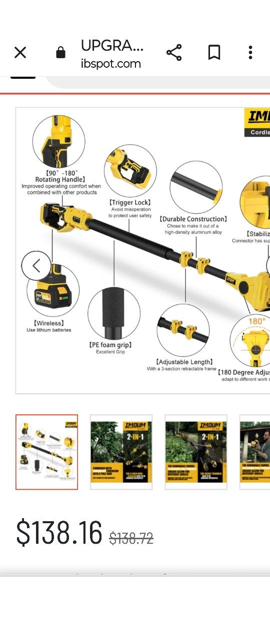 UPGRADE 2023,90°/180°rotatable Extension Pole,Cordless Pole Saw 4.6-9 Foot Telescoping Extension Pole only compatible with IMOUMLIVE