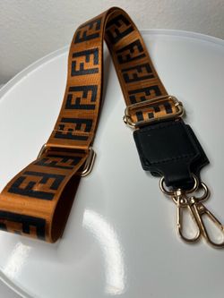 Fendi FF Logo Adjustable Bag Strap Brown Black Gold Tone Hardware for Women pre owned