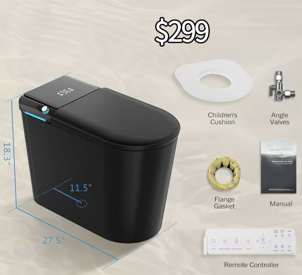 😀 Smart Toilet with Tank Built in, Built-in Booster Pump, Power Flush, Auto Open & Close, Foot Sensor Operation, Modern Elongated Toilets