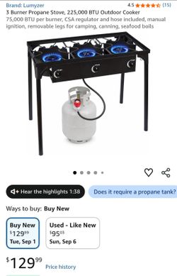 Propane stove with 3 burners