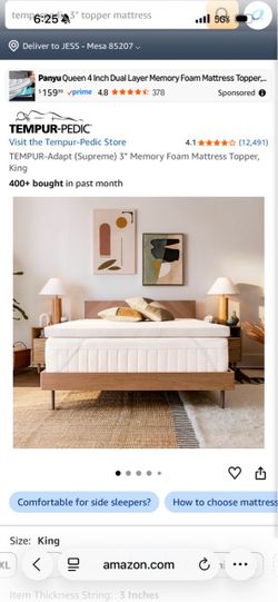 Tempurpedic mattress 3 inch topper