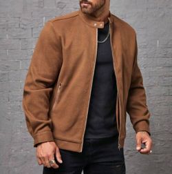 Men's Solid Zip Up Brown Overcoat
Size large