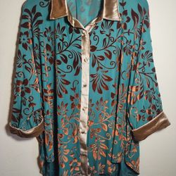 Umgee Tunic Top Boho Sheer Velvet Floral Oversize Comfy Women L