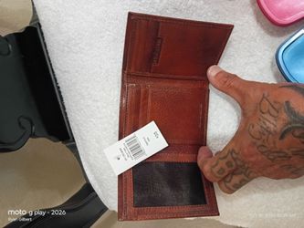 Brown Leather Bifold Wallet with Tags