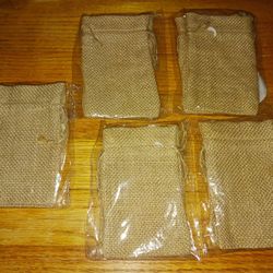 5 New Packs Of Small Burlap Sacks