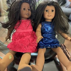 To American Girl, Dolls, Both Thrust, And Pink And Blue Sequin Dresses