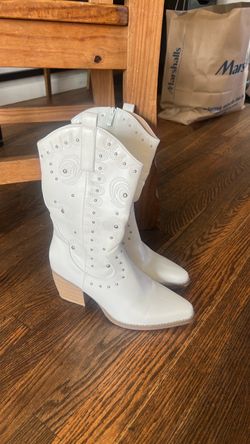 White studded cowboy boots