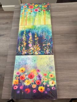 New! Set of 3 beautiful flower canvas decor