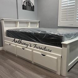 Queen Bed With Drawers And Mattress