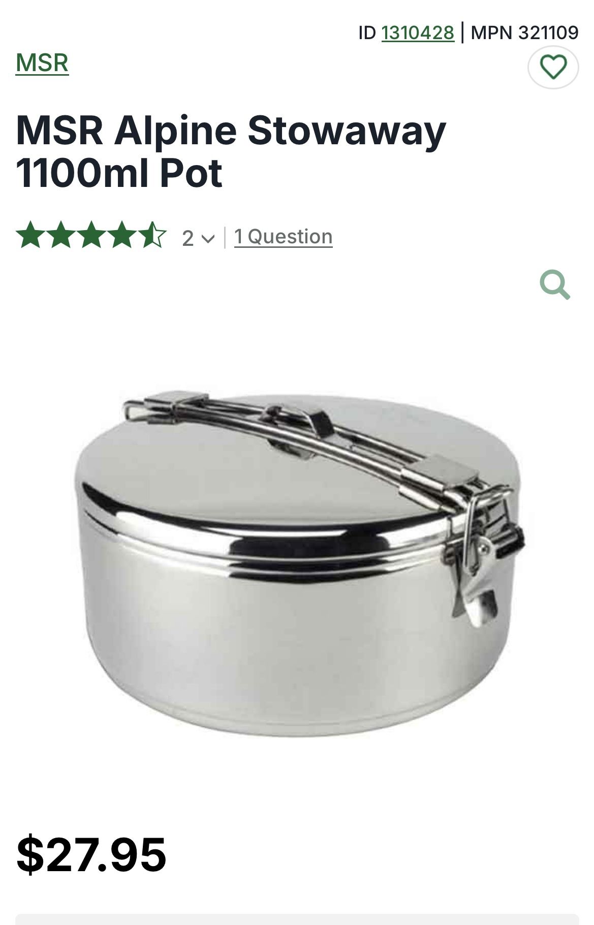 New MSR Alpine Stowaway Pot