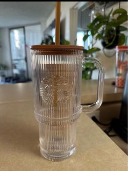 Starbucks Glass Tumbler with Handle and Straw