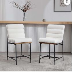 Guyou Sherpa Bar Stools , 25 " Modern Upholstered Counter Height Bar Stools with Deep Channel Tufted Back, Armless Counter Stool with Black Metal Legs