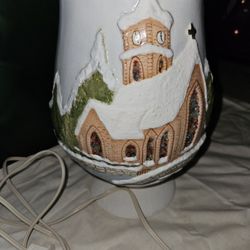 Vintage Ceramic Church Scene Night Light