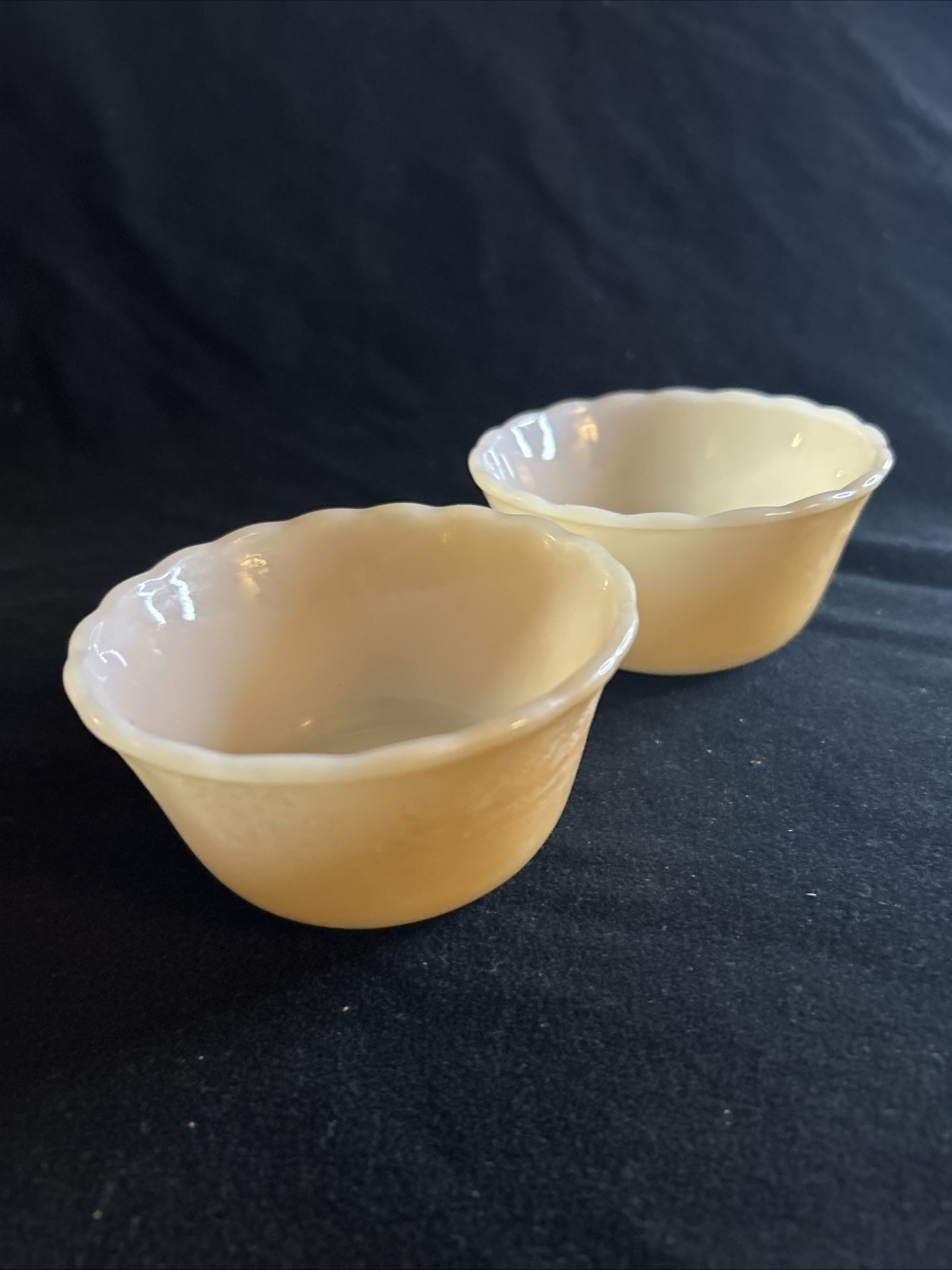 Vintage Fire King Iridescent Set Of 2 Custard Dishes - 6 Oz REVERSE MARK