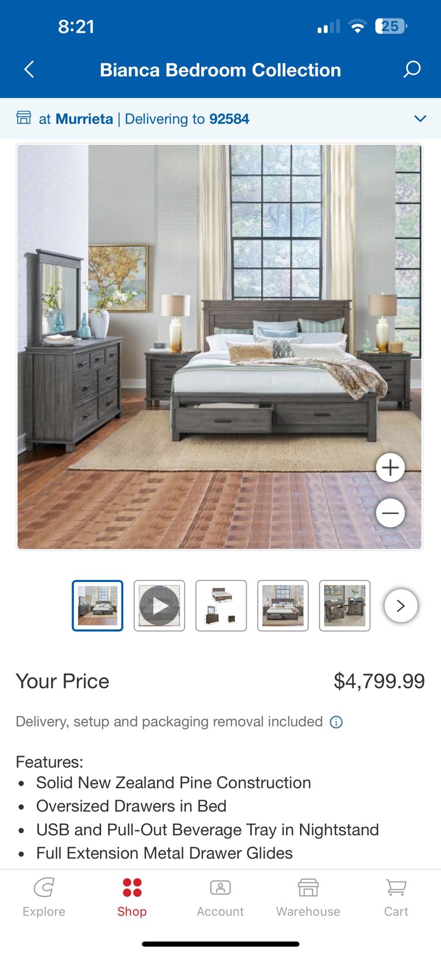 5 Piece Costco King Bedroom Set With Mattress Like New