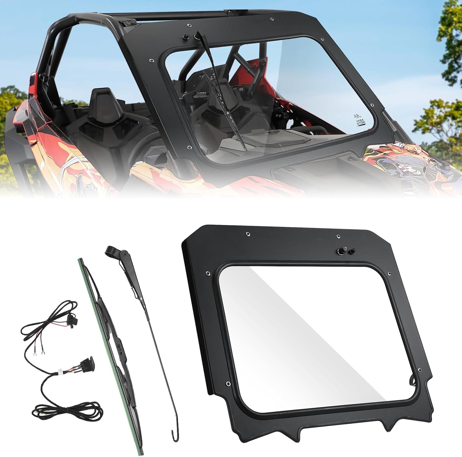 KEMIMOTO PRO XP Electric Wiper Windshield Travel on Rainy Day Compatible with Polaris RZR PRO XP/RZR Turbo R 2020-2024, Scratch Resistant Heavy Duty F