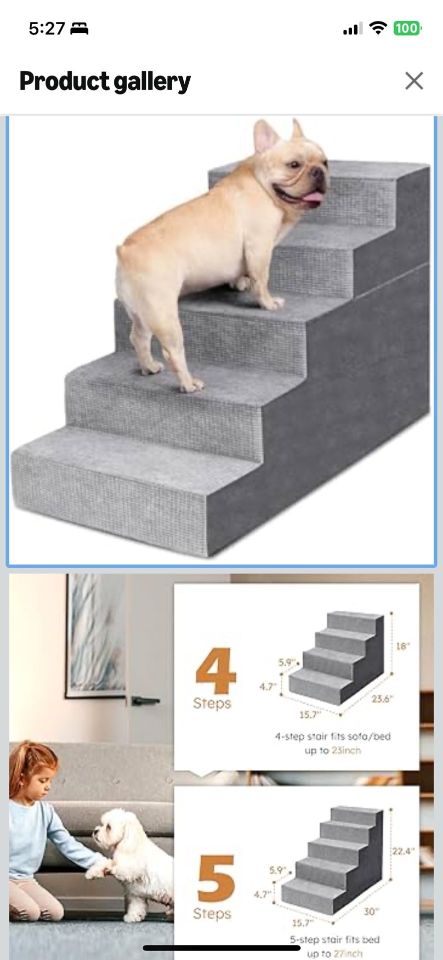 Heeyoo Dog Stairs for Small Dogs,5-Step Dog Steps for High Bed and Couch, High-Density Foam Pet Steps with Supporting Board, Non-Slip Removable Washab